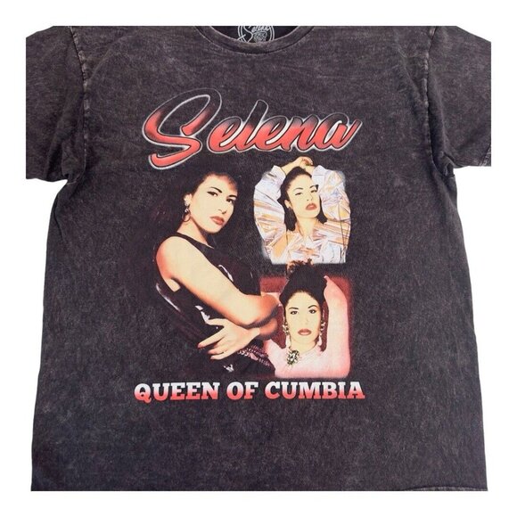 Selena Official Women SZ  Large Queen of Cumbia Music Black Dyed Ácido Wash - Picture 2 of 8